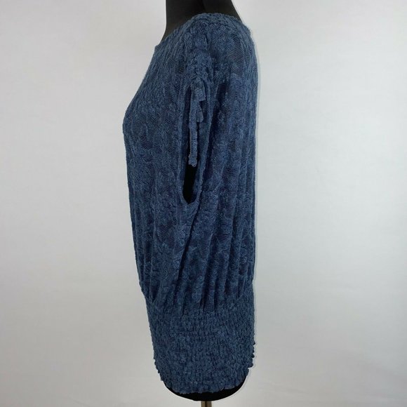 Anthro Deletta XS Navy Blue Loretta Knit Lace Mesh Sheer Banded Hem Top - Picture 7 of 12